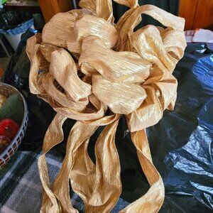 H214- Michaels Handmade 12"w Gold Sheen Wired Bow with (5) 8 ft Wired Tails